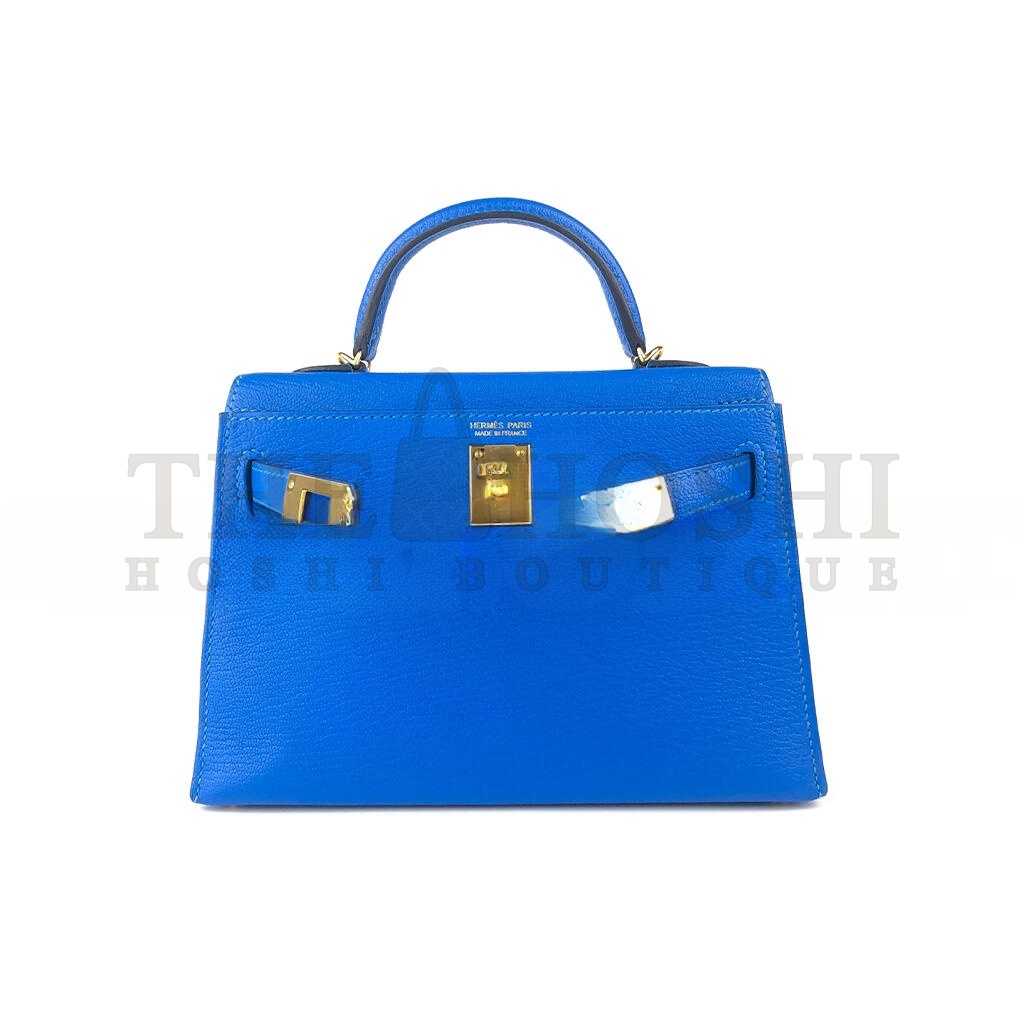 H**me5 MINI KELLY II BLUE HYDRA CHÈVRE LEATHER GOLD HARDWARE (19*12*5.5cm) Master Quality
